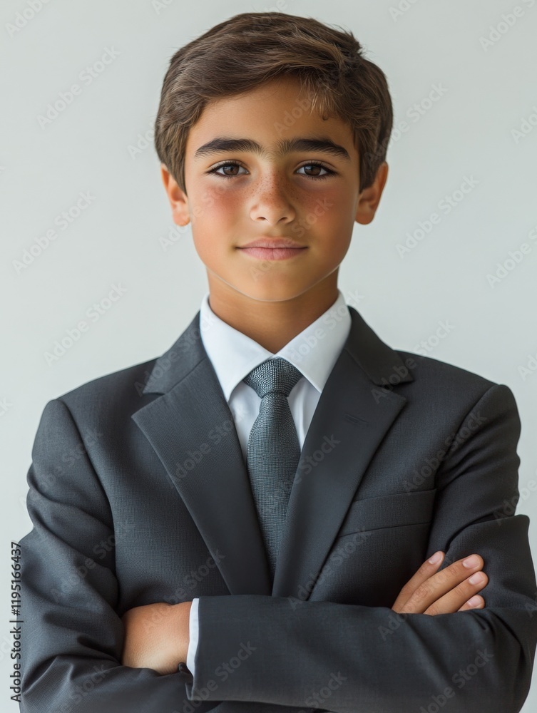 Young Boy Portrait in Formal Business Attire with Arms Folded Confidently Young Boy Portrait in Formal Business Attire with Arms Folded Confidently