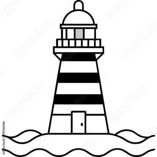 Coastal Lighthouse in Clean Line Art