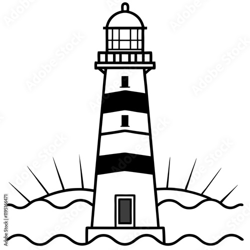 Coastal Lighthouse in Clean Line Art