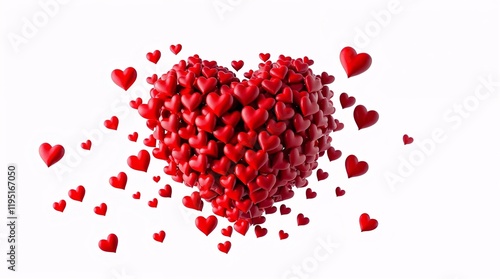 disintigration of a large heart shape composed of smaller red hearts photo