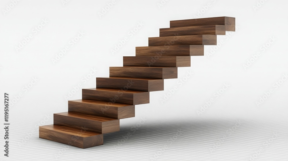 A compact 3D staircase with space-saving wooden steps on a transparent background A compact 3D staircase with space-saving wooden steps on a transparent background