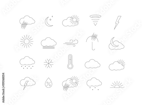 Obraz na płótnie Weather app icons for web drawing in linear style on white background w salonie