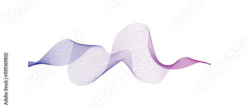 Abstract smooth flowing dynamic purple wave lines isolated on white background. Technology, digital, communication, science, music concept vector background illustration	