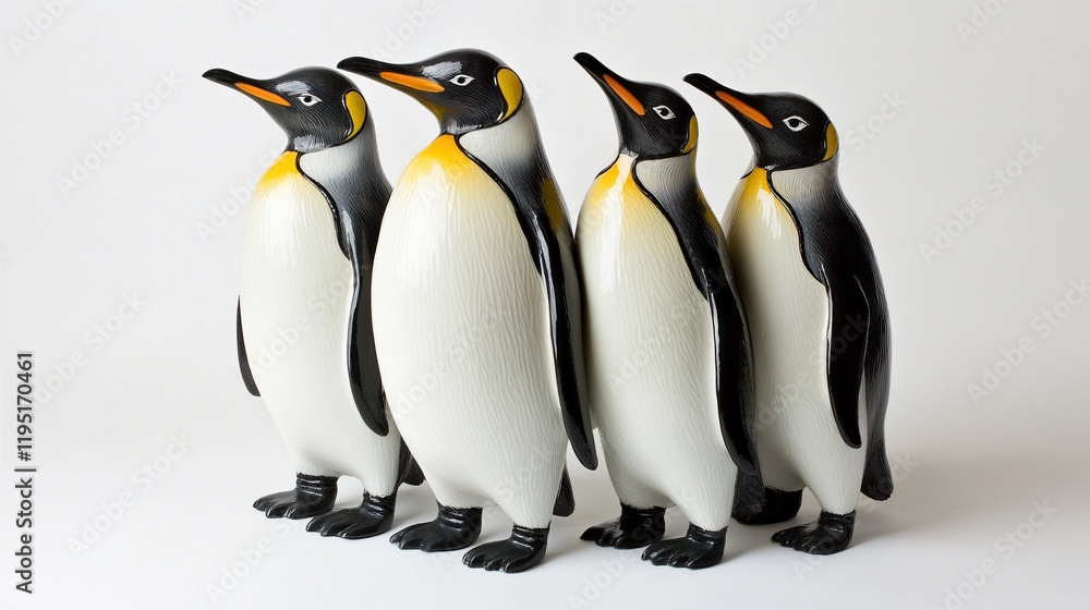 Fototapeta premium Four king penguins standing in a row.