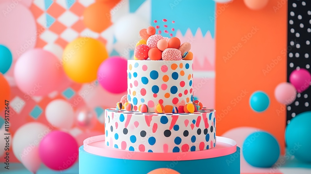 Bright and Joyful Abstract Party Design with Vibrant Patterns Gradients and Festive Elements like Balloons Confetti and Cake A Cheerful Modern and Eye Catching Background for Anniversaries Bright and Joyful Abstract Party Design with Vibrant Patterns Gradients and Festive Elements like Balloons Confetti and Cake A Cheerful Modern and Eye Catching Background for Anniversaries