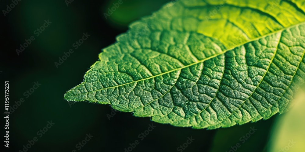 Close-up of a fresh green leaf showcasing intricate texture and detail with a dark green blurred background highlighting its vivid color. Close-up of a fresh green leaf showcasing intricate texture and detail with a dark green blurred background highlighting its vivid color.