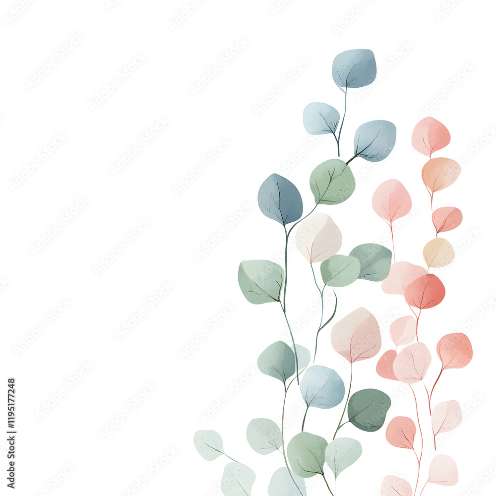 Obraz premium Horizontal border, Tartary Buckwheat Leaf, with minimal details and a simple illustration. Watercolor botanical banner for the design of invitations, cards, congratulations