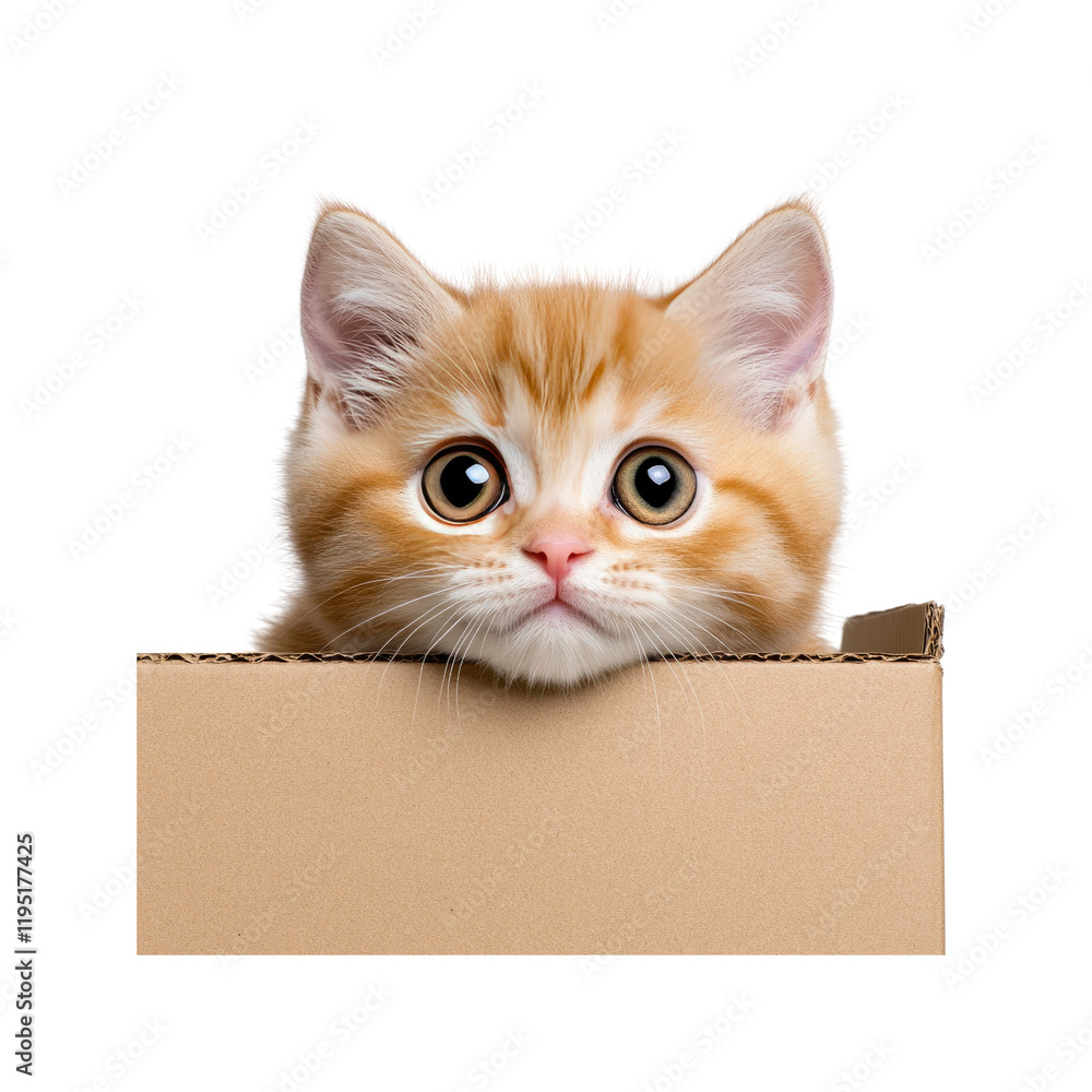 Adorable Ginger Kitten Peeking from Cardboard Box Adorable Ginger Kitten Peeking from Cardboard Box
