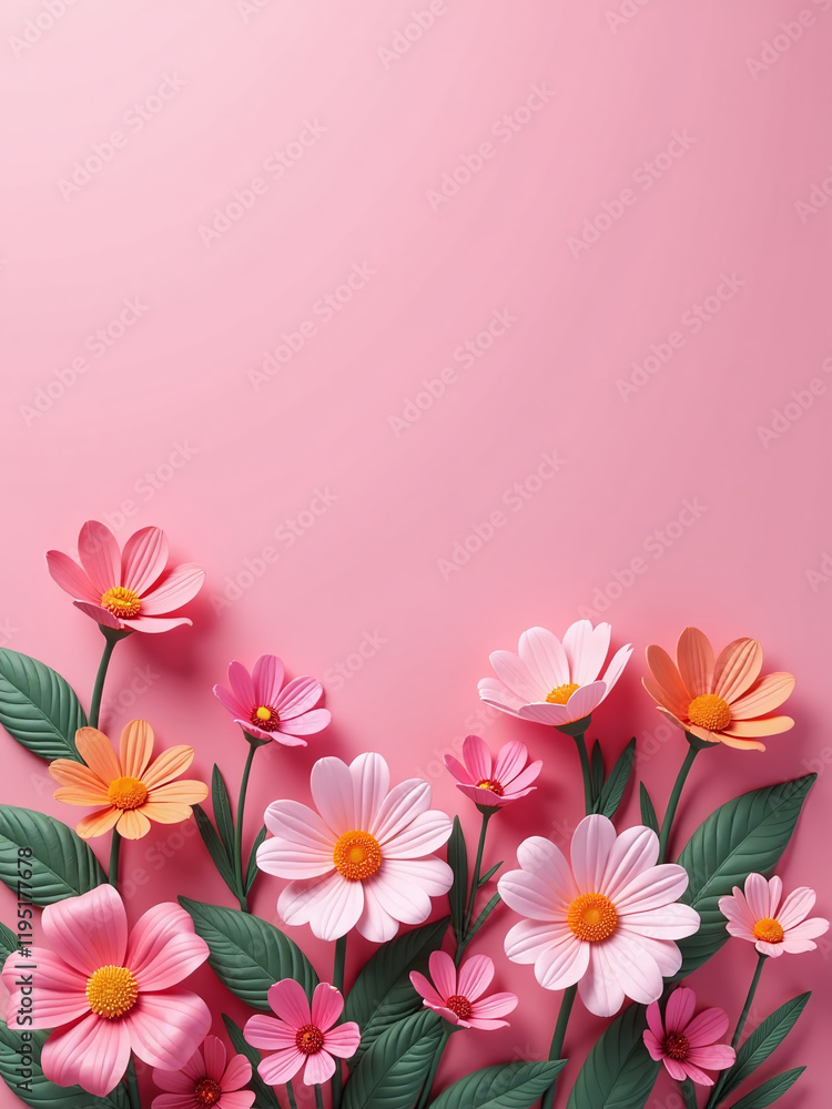A Pink Background Features 3d Beautiful Flowers That Are Blooming In A Stunning And Vibrant Display Of Natural Beauty Everywhere. 00001 A Pink Background Features 3d Beautiful Flowers That Are Blooming In A Stunning And Vibrant Display Of Natural Beauty Everywhere. 00001