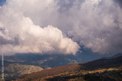 top view of the village of Grisolia with a cloudy sky in the background, Cosenza photo