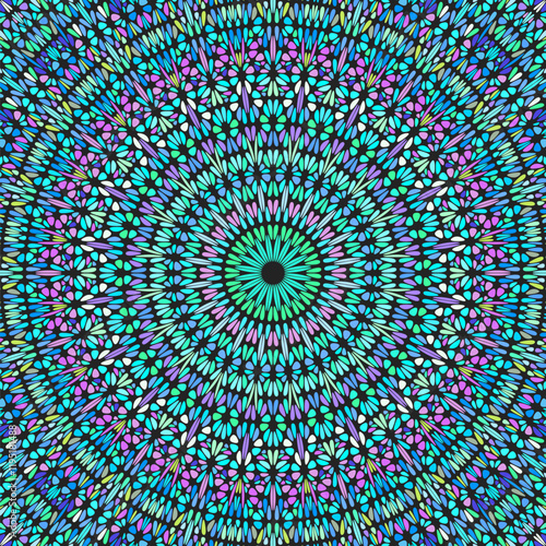 Oriental geometrical floral mosaic pattern background - colorful abstract hypnotic vector graphic from curved shapes