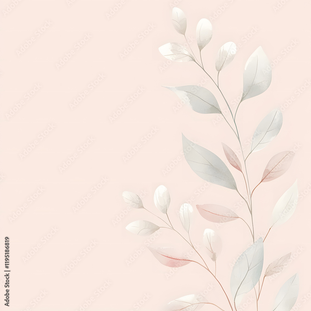 Fototapeta premium A cute White Oat Leaf vertical border, with minimal details and a simple illustration. Watercolor botanical banner for the design of invitations, cards, congratulations