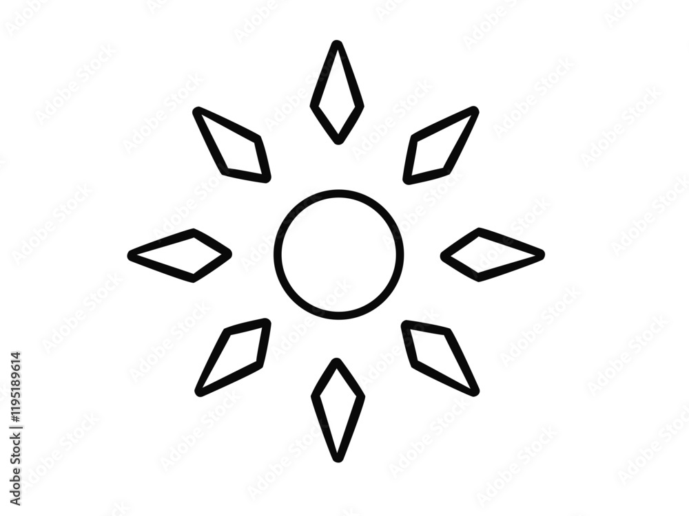 The sun. Stylized, simplified image of the sun - a vector linear drawing for coloring. Outline The sun. Stylized, simplified image of the sun - a vector linear drawing for coloring. Outline
