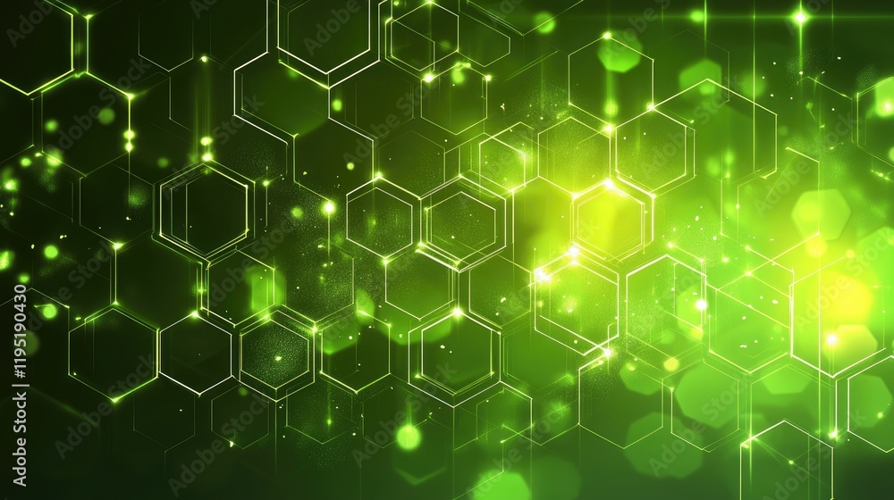 Abstract hexagonal grid on a bright green backdrop, each hexagon interconnected with glowing lines for a modern tech-inspired design Abstract hexagonal grid on a bright green backdrop, each hexagon interconnected with glowing lines for a modern tech-inspired design