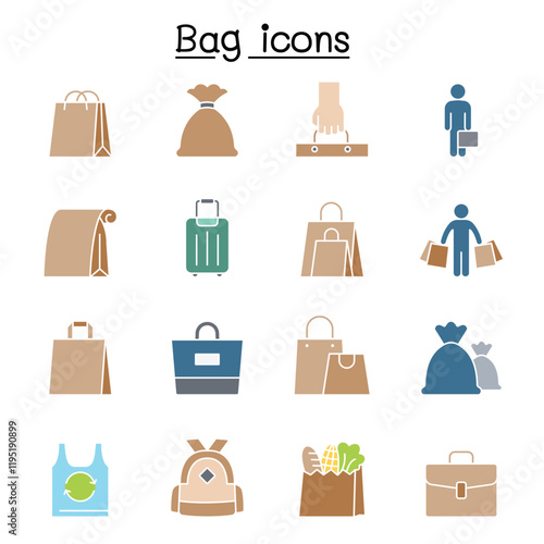 Bag icons set in thin line style