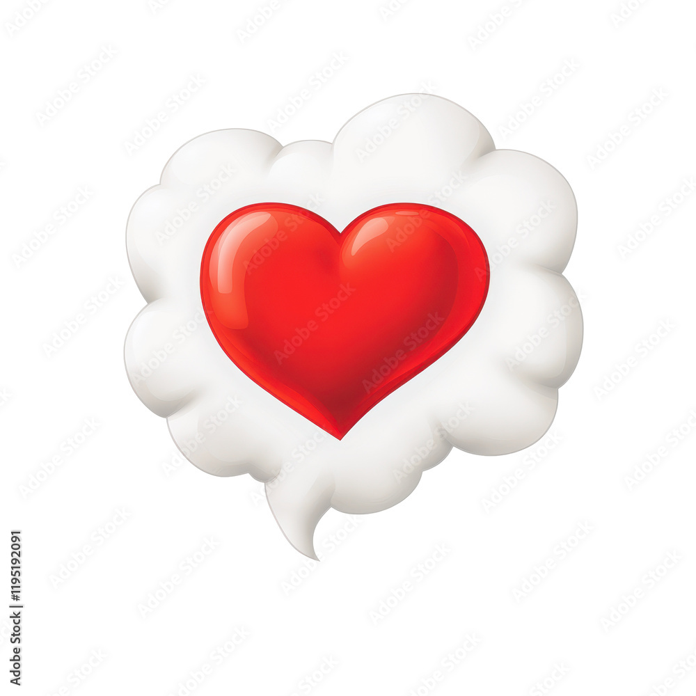 Heart in a Cloud: A vibrant red heart nestled within a soft, white cloud shaped like a speech bubble, conveying a message of love, affection, and thoughtfulness. Heart in a Cloud: A vibrant red heart nestled within a soft, white cloud shaped like a speech bubble, conveying a message of love, affection, and thoughtfulness.