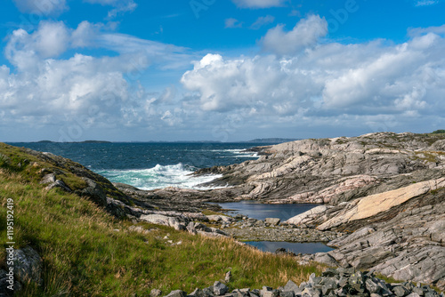Scenic view over the western norwegian ocean near Bleivik lighthouse