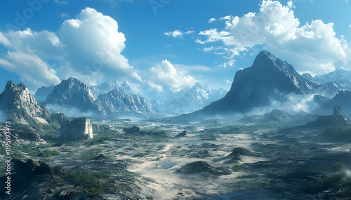 Wallpaper Mural Asymmetrical landscape with mountains and blue sky wallpaper Torontodigital.ca