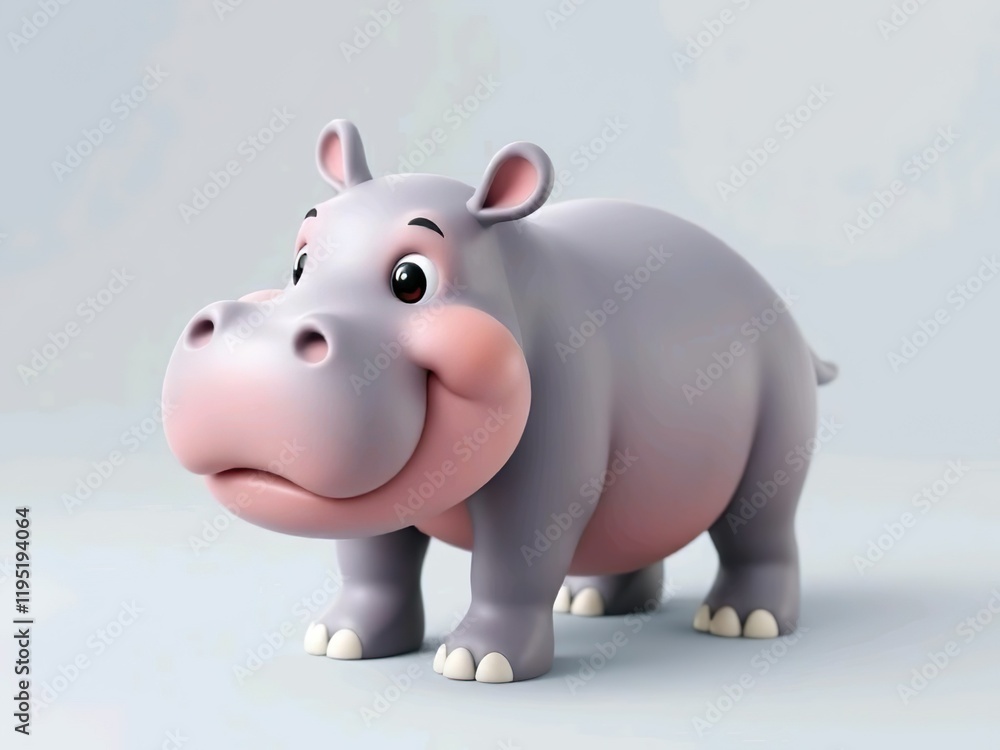 Baby cute hippo cartoon 3d rendering illustration Baby cute hippo cartoon 3d rendering illustration