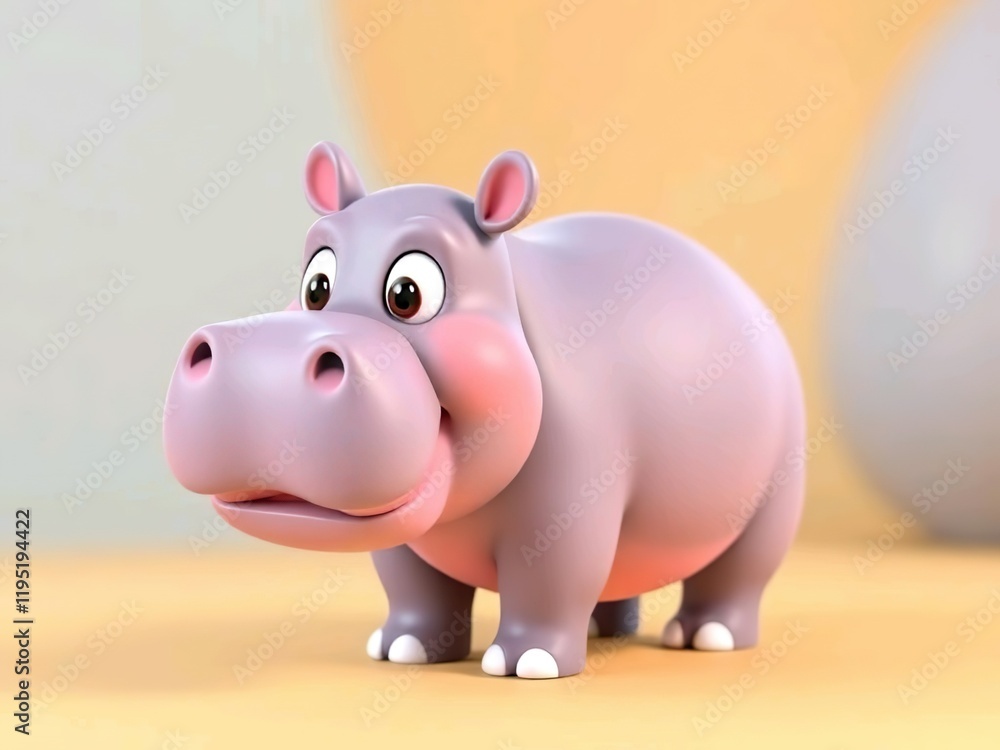 Baby cute hippo cartoon 3d rendering illustration Baby cute hippo cartoon 3d rendering illustration
