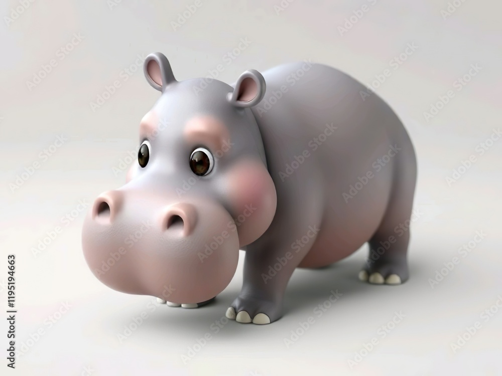 Baby cute hippo cartoon 3d rendering illustration Baby cute hippo cartoon 3d rendering illustration