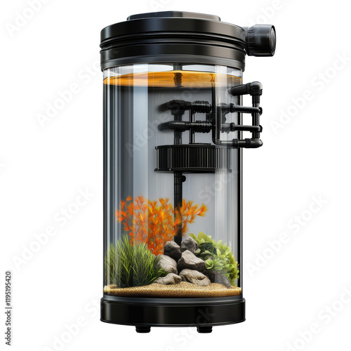 Modern Aquatic Filter with Lush Plant Decor on white background