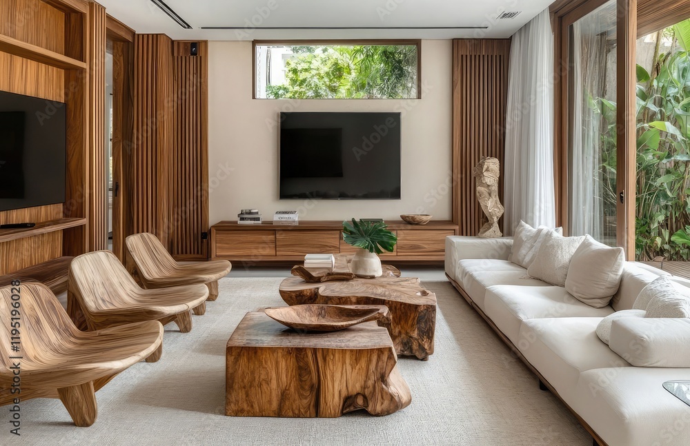 Cozy living room with wooden accents and minimalist furniture for a modern vibe