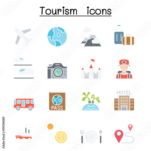 Traveling, transport & Tourism icon set in thin line style