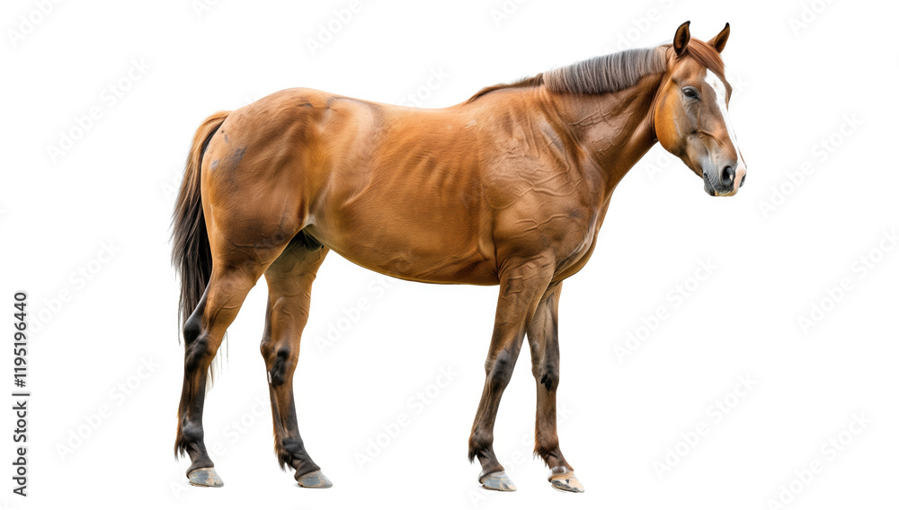 Naklejka premium Horse isolated on white background. Herbivorous mammal. Wildlife. Even-toed ungulate mount. 