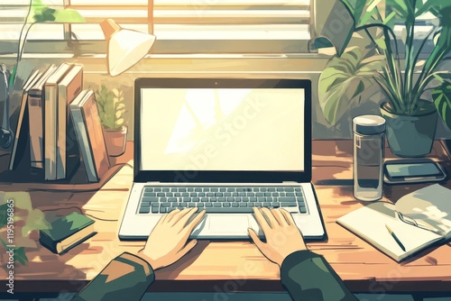 mockup image computer,cell phone blank screen for hand typing text,using laptop contact business searching information in workplace on desk at office.design creative work space on wooden desk, Generat