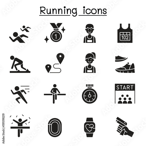 Running competition icon set in thin line style