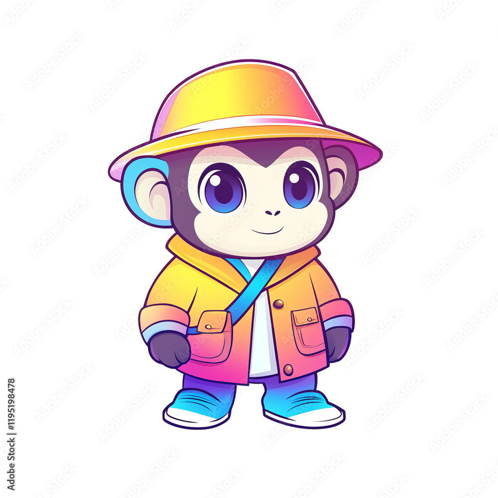 Adventurous monkey character digital design cartoon style colorful background playful perspective fun concept Adventurous monkey character digital design cartoon style colorful background playful perspective fun concept