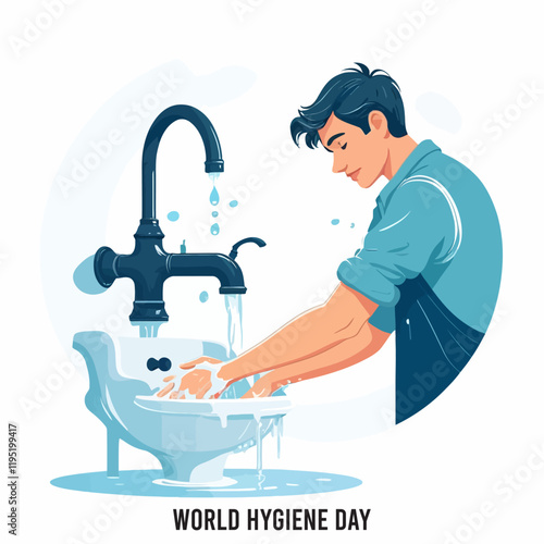 World Hygiene Day, person washing hands, vector illustration.