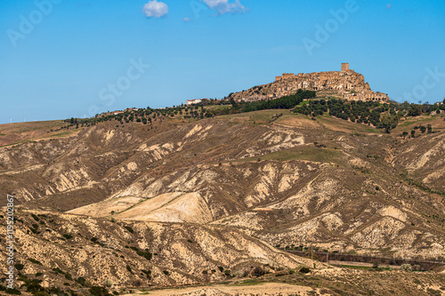 top view of the village of Grisolia with a cloudy sky in the background, Cosenza