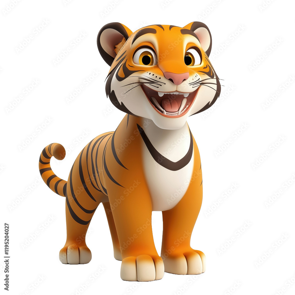 Playful 3D cartoon Tiger, against a clean transparent background Playful 3D cartoon Tiger, against a clean transparent background