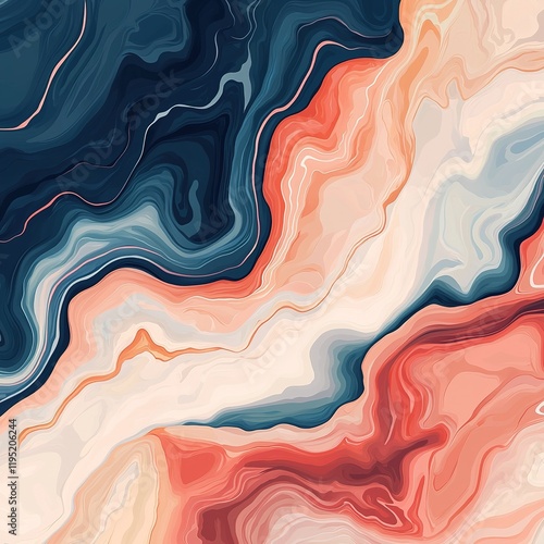 Wallpaper Mural A vibrant abstract design featuring swirling colors of navy, coral, and cream, creating a fluid and dynamic visual effect. Torontodigital.ca