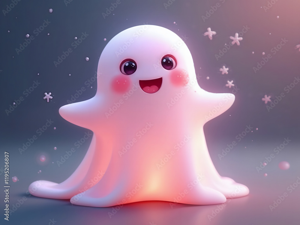 Happy cute pink ghost against a muted background, adorable and whimsical. Great for Halloween-themed designs, greeting cards, children's books, and cute illustrations. Happy cute pink ghost against a muted background, adorable and whimsical. Great for Halloween-themed designs, greeting cards, children's books, and cute illustrations.