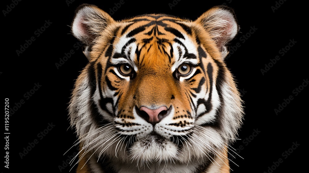 Close-up portrait of a majestic tiger against a black background. Close-up portrait of a majestic tiger against a black background.