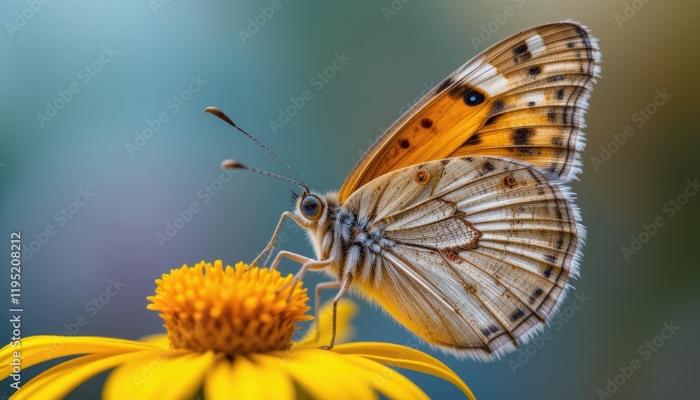 Fototapeta premium Macro Shot of Butterfly on Vibrant Yellow Flower