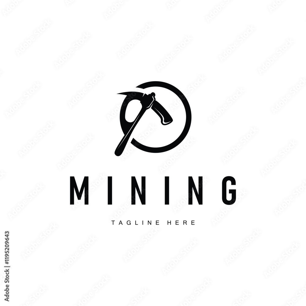 Fototapeta premium mining logo illustration concept black silhouette mining equipment simple vintage classic labor template design