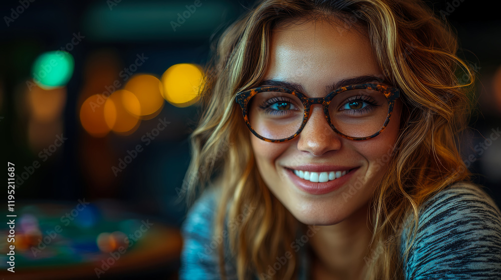 Portrait of a smiling woman with brown-framed glasses, soft focus background Portrait of a smiling woman with brown-framed glasses, soft focus background