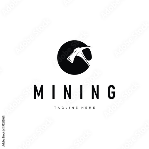 mining logo illustration concept black silhouette mining equipment simple vintage classic labor template design