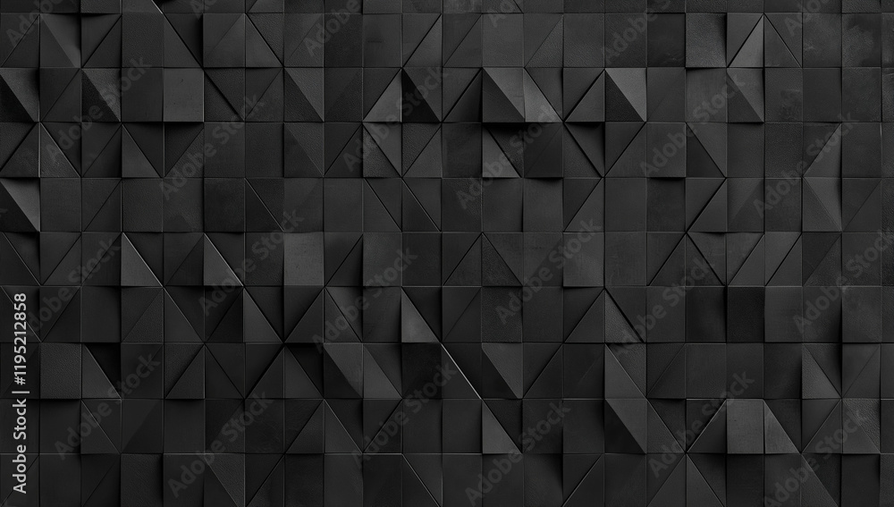 A seamless texture of dark gray and black square and triangle tiles creates a complex geometric pattern. The 3D effect adds depth and visual interest to this monochromatic design. A seamless texture of dark gray and black square and triangle tiles creates a complex geometric pattern. The 3D effect adds depth and visual interest to this monochromatic design.
