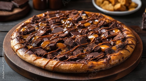 Chocolate pizza brownie caramel. Generative AI