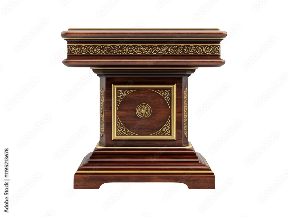 Detailed Grand Wooden Lectern with Gold Accents Isolated Image Detailed Grand Wooden Lectern with Gold Accents Isolated Image