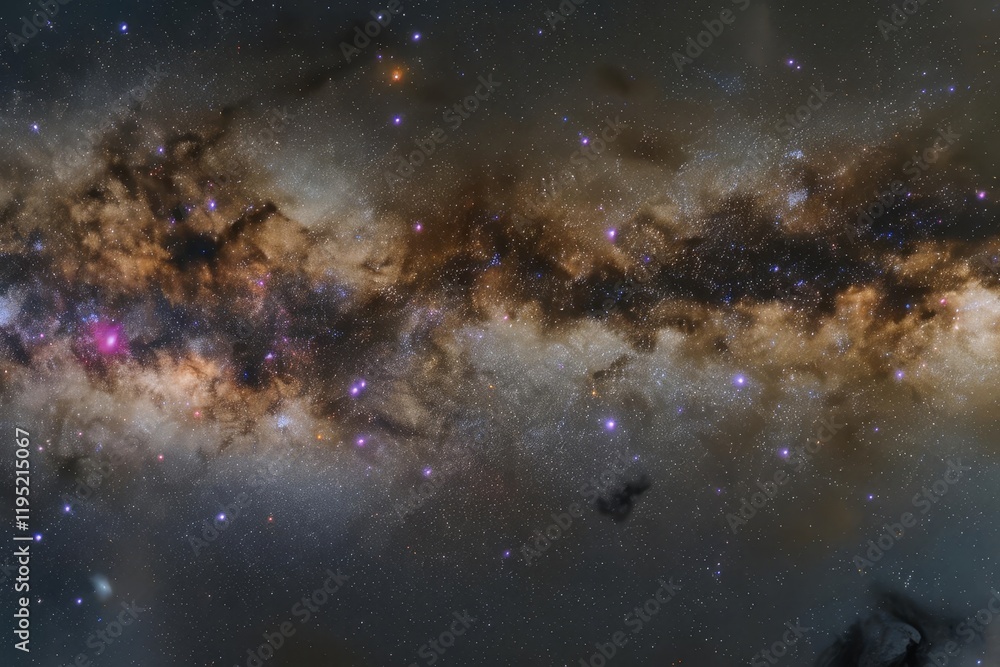 Fototapeta premium A stunning view of a cosmic landscape, showcasing stars, galaxies, and interstellar dust.