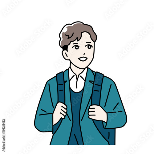 登下校をする鞄を持っている男子学生のイラスト