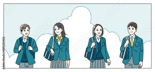 登下校をする鞄を持っている男女の学生のイラスト