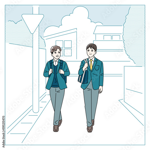 登下校をする鞄を持っている男子学生のイラスト