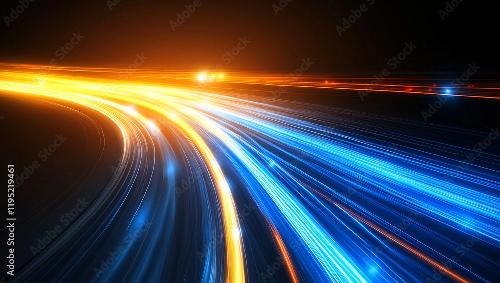 Abstract image depicting vibrant blue and orange light trails, suggesting high speed and motion. A dynamic, energetic, and futuristic aesthetic is conveyed through the vivid colors and streaks of ligh Abstract image depicting vibrant blue and orange light trails, suggesting high speed and motion. A dynamic, energetic, and futuristic aesthetic is conveyed through the vivid colors and streaks of ligh